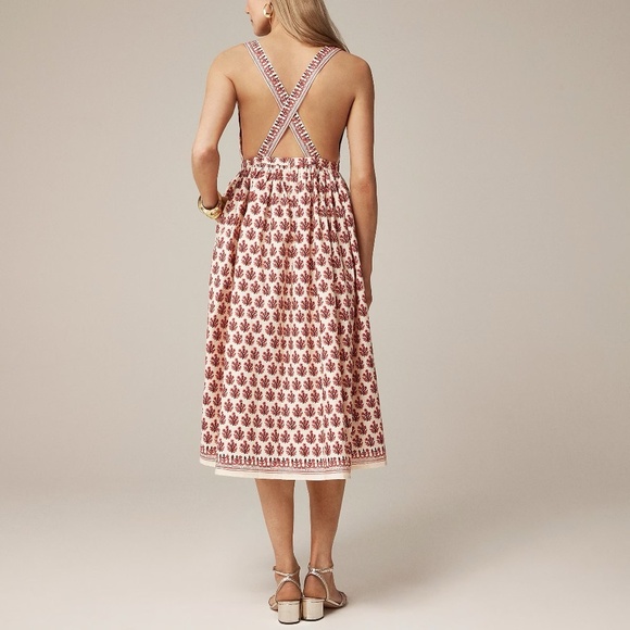 NWT!! J. CREW Poplin Apron Dress Floral Block Print Warm Sesame Red Size 16 - Picture 7 of 15